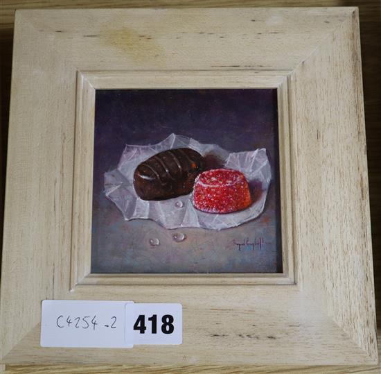 Raymond Campbell, oil on panel, Choc + Drop, signed, 11 x 11cm